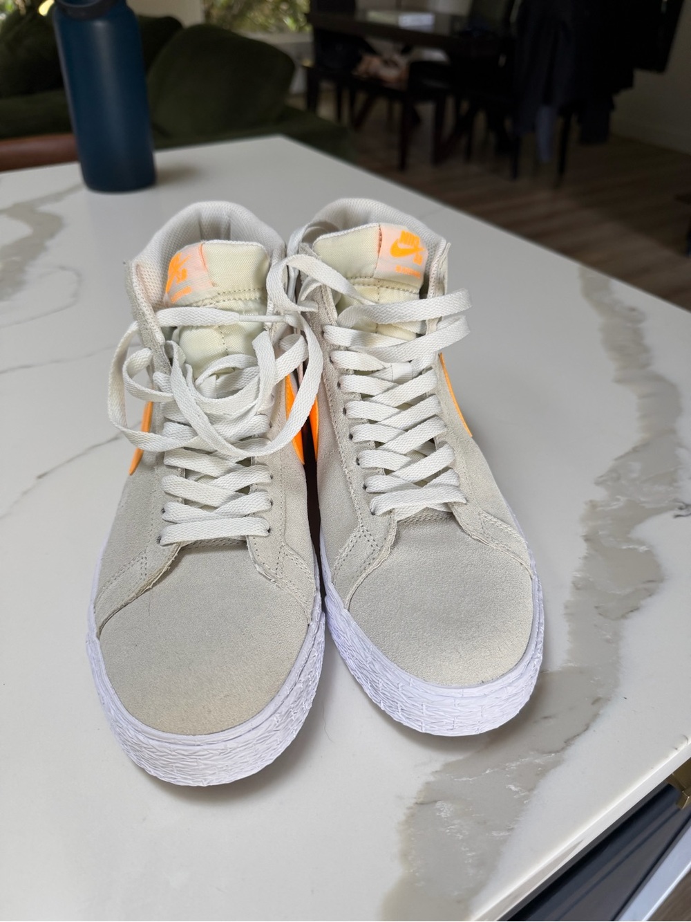 Nike Mid-Top Sneakers in Cream with Bright Orange Swoosh - Picture 3 of 5